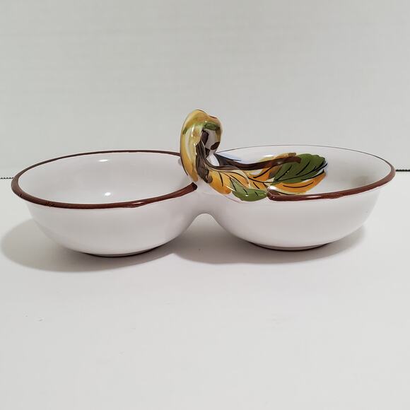 Painted Ceramic Double Serving Dish Divided Bowl Snacks Nuts Dips Italy - Picture 4 of 16